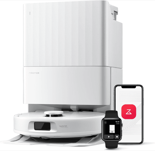 Roborock QV 35A robot vacuum on dock